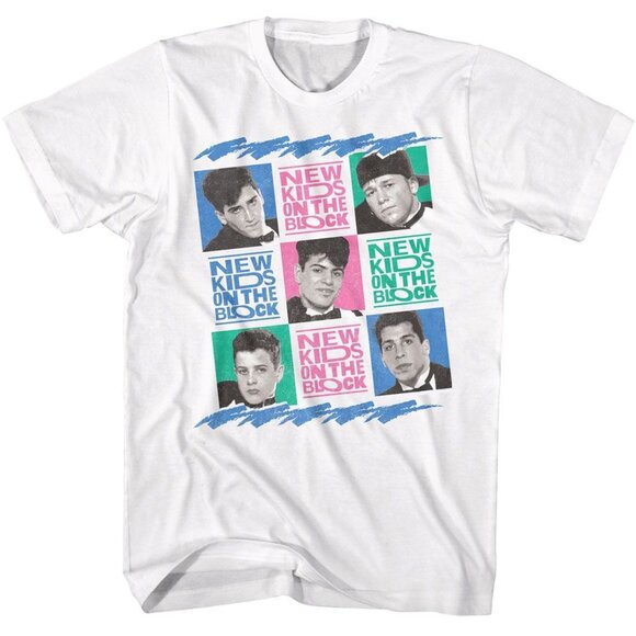 Aromaosteria Tops - New Kids On The Block T-Shirt Tricolor Squares 90s Pop Band Retro Tee 93